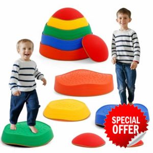 Kids Balance Stepping Stone 6PCS Non-Slip River Stones Stackable Balance Blocks Toy Indoor Outdoor Play Equipment Balance Beam Game for Obstacle Course Sensory Play for Boys and Girls