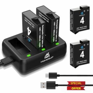 Homesuit DJI Osmo Action 4/3 Battery 1800mAh and 3 Slots LED Charger Kit for DJI Osmo Action 4 / Osmo Action 3 (2-Pack)