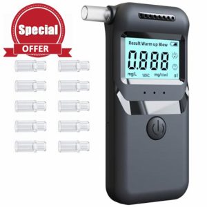 ZukZythepsor High Accuracy Alcohol Breathalyzer Tester UK - Portable Digital Breathalyser with LCD Display and 10 Mouthpieces - Compact