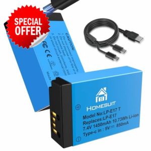 Homesuit LP-E17 Battery 1450mAh and 2 in 1 USB-C Charging Cable for Canon EOS R10/R50/RP/R8