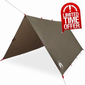 idaXL Camping Tarp - Brown 306x306 cm - Waterproof Taffeta Fabric - Wind Resistant - Portable Ground Sheet - Outdoor Shelte