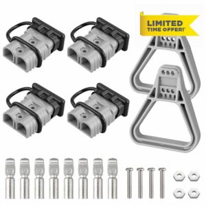 eSynic 4Pcs Battery Connector for 175Amp Anderson Connector Kit 175A Quick Connect Plug 600V Jumper Cables Connector with Handle and Anderson Plug Cover for Camper Car Recovery Winch Trailer (Grey)
