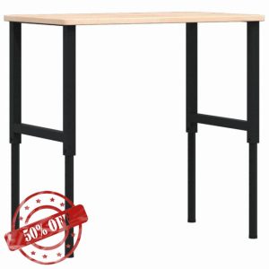 idaXL Workbench 100x60x(71.5-98) cm Solid Oak Adjustable Height Tool Bench/Desk
