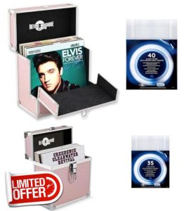 Retro musique Aluminium 12" Vinyl Record Storage Case include 40 Vinyl Record Outer Sleeves and 7" Vinyl Record EP Storage Case include 35 Vinyl Record Outer Sleeves (Rose Gold)