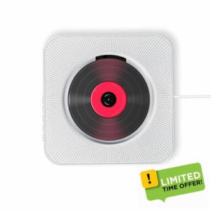 budiniao Wall CD Player Audio Boombox Stereo Speaker Multi-function High-performance Surround Sound 3.5mm Desktop Home White