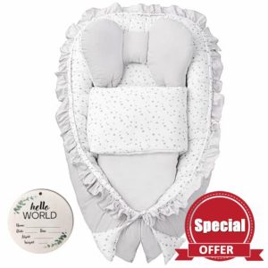 Baby Cocoon Sleeping Nest with Double Sided Lounger Bed Accessories for Babies Soft Baby Pod Sleeping Nest Travel Cot 100% Cotton Newborn Essentials Perfect for Girls and Boys and for Baby Showe
