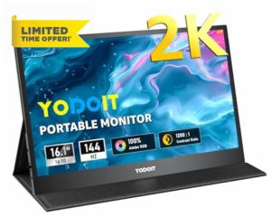 Yodoit Portable Monitor 16.1" 2K QHD 144 Hz Monitor Screen IPS 2560x1440 16:10 Display with USB Type C Port and Built-in Speakers with Smart Cover Monitor Compatible with PC