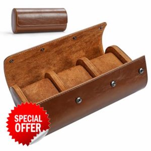 iplusmile Watch Box for Men - Watch Roll Case 3 Slot - Leather Watch Case Organizer - Elastic PU Material Vintage Display Case Storage for Watch Jewelry