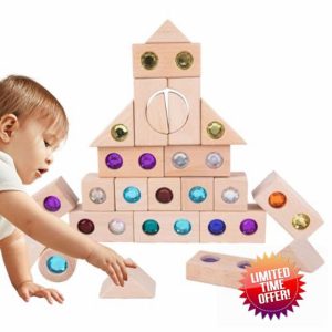 Nuyhgtr Wooden Gem Blocks - 50 Rainbow Stacking Toy For Kids | Acrylic Educational Wooden Toys
