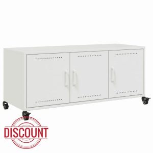 idaXL TV Cabinet Stand Unit/Media HiFi Console - White Steel