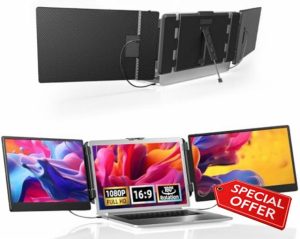 Hualink Triple Laptop Screen Extender - 14" FHD 1080P IPS HDMI/USB-A/Type-C Portable Monitor for Laptop 13-17”Plug and Play for MacBook