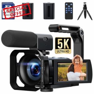 HOTPEAK Camcorder Video Camera 5K 56MP WIFI YouTube Vlogging Camera 3” 270° Rotatable Touchscreen Podcast Camera Recorder with 64G SD Card