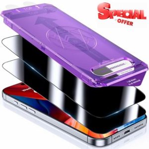 UniqueMe for iPhone 16 Pro Max Privacy Screen Protector - 2 Pack [Automatic Dust Removal] 6.9 inch 9H Full Coverage Tempered Glass Flim Anti-Spy Bubble-Free Case Friendly