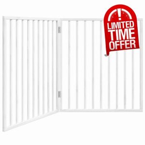 idaXL - Dog Gate Foldable 2 Panels Pet Barrier - White Poplar Wood - 80x90cm Panel Dimensions - Freestanding