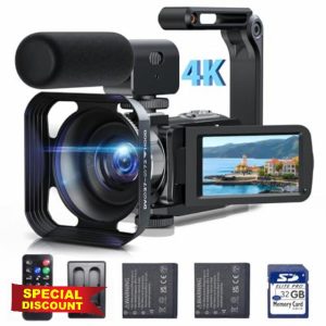 CAMWORLD 4K Video Camera Camcorder 42MP 18X Digital Zoom 3” 270° Rotation Screen Vlogging Camera Youtube Camera with 32G SD Card