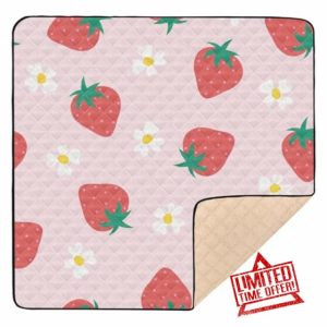 Strawberry Flowers Soft Thick Baby Activity Play Mat for Floor Water Resistant Travel Play Mat for Babies Infants Toddlers