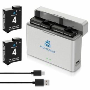 Homesuit DJI Osmo Action 4/3 Battery 1800mAh and USB Dual Slots Fast LED Charger Kit for DJI Osmo Action 4 / Osmo Action 3 (2-Pack)