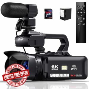 MERVNE 6K Camcorder Video Camera 64MP IR Night Vision Vlogging Camera for YouTube 18X Digital Zoom 4.0 Inch Touch Screen Video Camera with WiFi