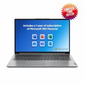 Lenovo IdeaPad 1 | 15 inch Full HD Laptop | Intel Celeron N4500 | 4GB RAM | 128GB eMMC | Windows 11 Home in S mode | Microsoft 365 Personal | Cloud Grey