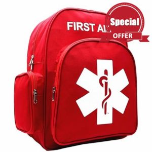 Jipemtra Red Emergency Backpack First Aid Bag Empty Medical First Aid Back Pack Trauma Bag for Hiking Camping Daycare Vacation Outdoors Pet Dog Ca