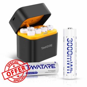 Tanatare Rechargeable AA Lithium Batteries 8 Pack with Fast Charger