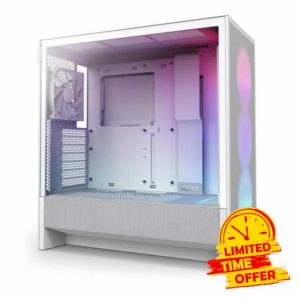 NZXT H5 Flow RGB - Compact ATX Mid-Tower PC Gaming Case - High Airflow - F360 RGB Core (CV) Included - 360mm Front & 240mm Top Radiator Support - Cable Management - Tempered Glass - White