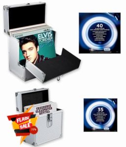 Retro musique Aluminium 12" Vinyl Record Storage Case include 40 Vinyl Record Outer Sleeves and 7" Vinyl Record EP Storage Case include 35 Vinyl Record Outer Sleeves (Sliver)