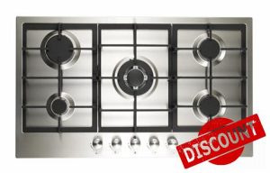 Cookology GH906SS Gas Hob Stainless Steel - 90cm - Built-in 5 Burners - Cast Iron Pan Supports - Auto Igniton and Easy to Use Dials