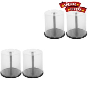 DECHOUS 4pcs CD/DVD Cake Box Spindle Empty CD DVD Cake Box CD/DVD Storage Empty Bucket 100-disc CD DVD Cakeboxes Holders in Clear Cover with Black Base