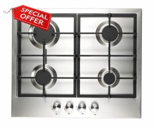 Cookology GH606SS Gas Hob Stainless Steel - 60cm - Built-in 4 Burners - Cast Iron Pan Supports - Auto Igniton and Easy to Use Dials