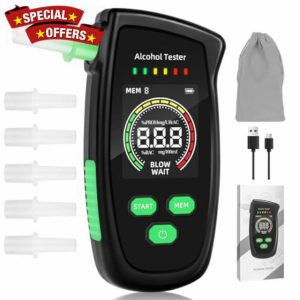 Faazy Alcohol Breathalyzer UK Breathalyser Tester - Alcohol Tester with 5Pcs Mouthpieces High Accuracy Long Standby Time Alcohol Breath Tester Kit with Large Digital LCD Scree