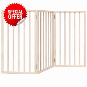 idaXL Foldable Dog Gate-3 Panels Poplar Wood-Freestanding Pet Fence-150cm L x 90cm H-Brow