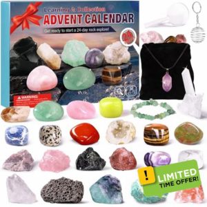 Crystals Advent Calendar 2024 for Kids Christmas Countdown Calendar 24 pcs Collection Rocks And Minerals for Explore Learning Collection Gifts for Girls Boys Geology Enthusiasts