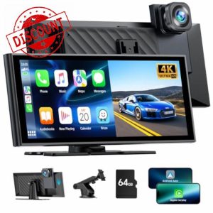LAMTTO Wireless Car Stereo for Apple Carplay Android Auto with 4K Front Dash Cam