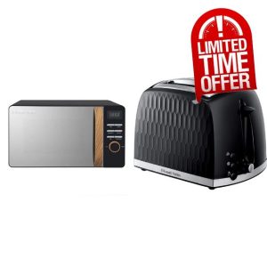 Russell Hobbs RHMD714B-N 17L 700w Scandi Black Digital Microwave with 5 Power Levels & 26061 2 Slice Toaster - Contemporary Honeycomb Design with Extra Wide Slots and High Lift Feature