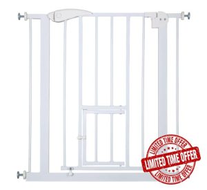 Baby Safety Gate Pet Dog Barrier Stair with Cat Flap Slate Guard Door