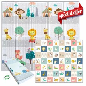 HuBorns - Foldable Baby Play Mat 200x180 cm - Reversible and Padded Baby Foam Play Mat with Stitched Edges - Waterproof Baby Mats for Floor Play - Anti-Fall Thick Play Matt Baby (Animals)