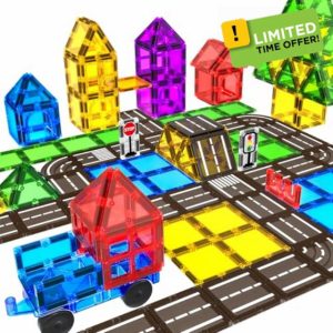 obakaer Magnetic Tiles Road Sets with Car