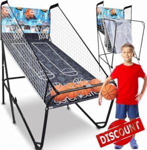 Dual Hoop Basketball Shootout Indoor Home Arcade Room Game with Electronic LED Digital Double Basket Ball Shot Scoreboard and Play Timer Fold-up Court Shooting Sports for Kids and Adults Playe