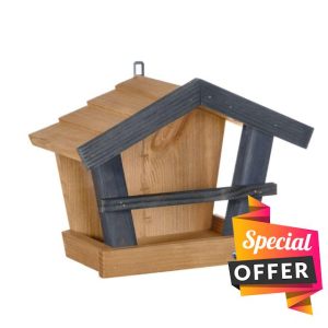 Green Feathers Small Hanging Pine Wood Bird Feeder with Roof - Easy to Install - Attract a wide variety of birds to your garden (Wooden Hanging Feeder Only)