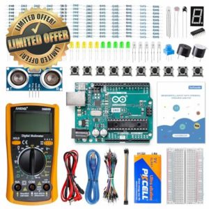 SunFounder Beginner's Lab Starter Kit with Original Arduino Uno R3 REV3 Board Multimeter Basic to Advance 25 Projects HCSR-04 Sensor Button Temp LED Microcontroller Programming