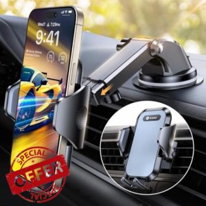 VICSEED 2024 BEST Car Phone Holder-[Military-Grade 66+LBS Strongest Suction] Dashboard Windscreen Vent [Patented Metal Clip] Phone holder for car [Big phone & Thick Case Friendly] for iPhone Samsung