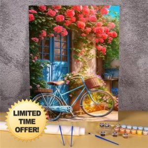 Blue Bicycle Flowers Paint by Numbers Kit for Adults