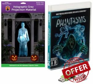 AtmosFX Phantasms USB + 5.5' x 9' Large Gray Holographic Screen for Halloween Projectio