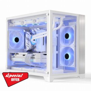 iONZ PC Gaming Case Micro ATX Mid Tower - Dual Chamber Dynamic Series | Airflow Tempered Glass (v1 with 3 x ARGB Fans