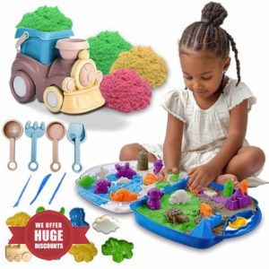 koolbitz Kids Beach Kinetic Sand Toy 22 Pcs Playset with 1Kg Magic Sand & Beach Train Bucket
