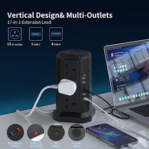 (13A 3250W) 5 USB Ports and 12 Way Extension Tower