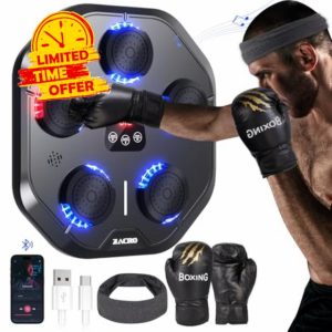 Zacro Music Boxing Machine with Gloves & Headband - Smart Bluetooth Music Boxing Machine Wall Mounted with 9-Level Speed & Mode Adjustment