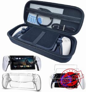 GAMSURFING 3 in 1 Accessories Set for PlayStation Portal Carrying Case for PS5 Portal and Hard PC Clear Cover Case with 2 Screen Protector Tempered Glasses
