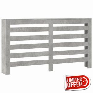 idaXL Radiator Cover Heater Cabinet - Concrete Grey Engineered Wood - 149cm x 20cm x 82cm - Modern Slat Design - Living Room Shelf